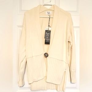 Cream-Colored 1-Button Knit Cardigan
